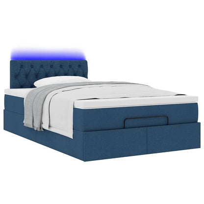 Pouf Letto con Materasso e LED Blu 120x200 cm in Tessuto