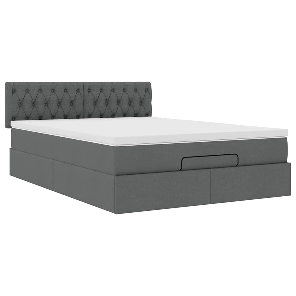 Pouf Letto con Materasso e LED Grigio Scuro 140x190 cm