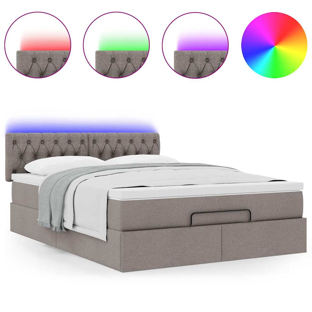 Pouf Letto con Materasso e LED Tortora 140x190 cm in Tessuto