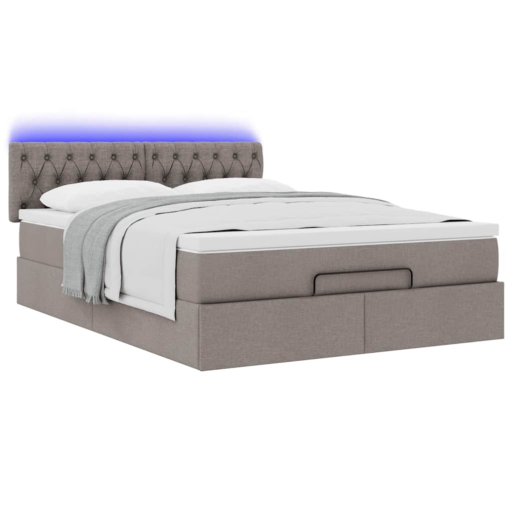 Pouf Letto con Materasso e LED Tortora 140x190 cm in Tessuto