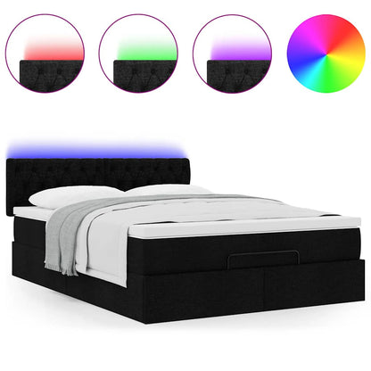 Pouf Letto con Materasso e LED Nero 140x200 cm in Tessuto