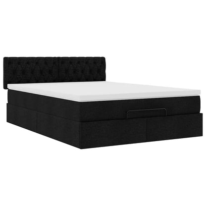 Pouf Letto con Materasso e LED Nero 140x200 cm in Tessuto