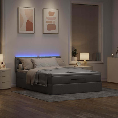 Pouf Letto con Materasso e LED Tortora 140x200 cm in Tessuto