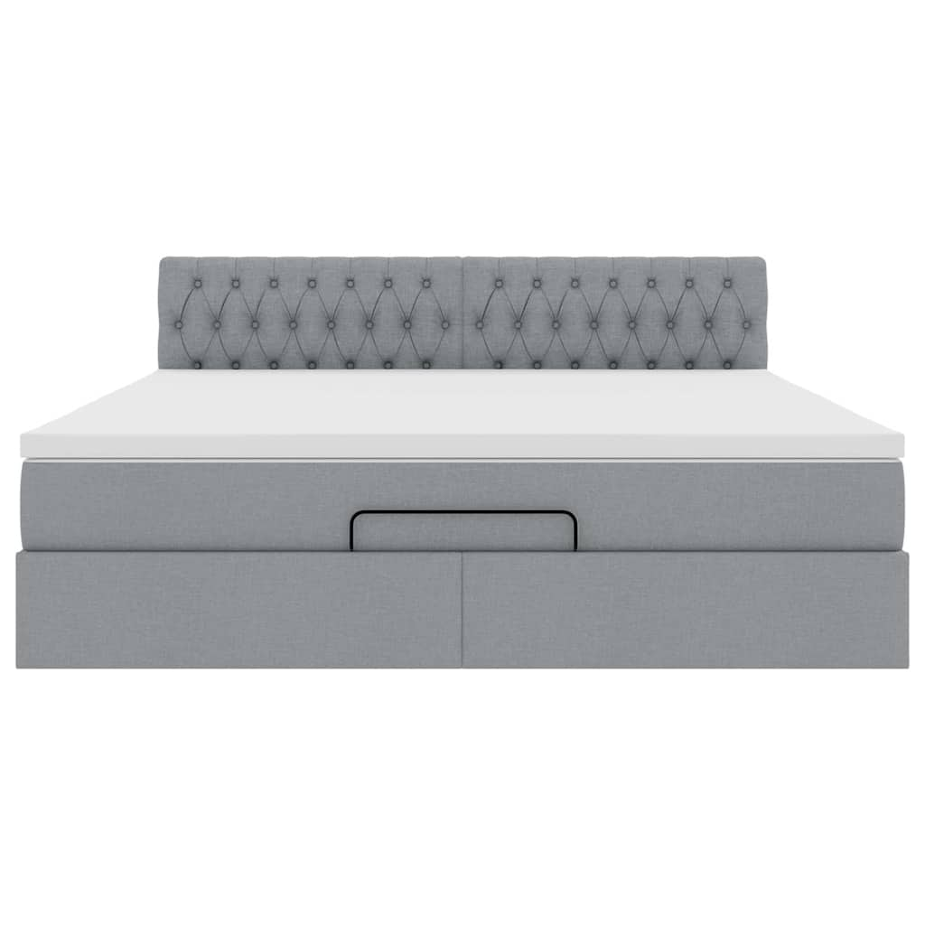 Pouf Letto con Materasso Grigio Chiaro 160x200 cm in Tessuto