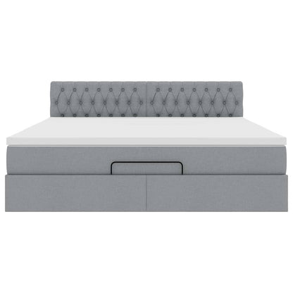 Pouf Letto con Materasso Grigio Chiaro 160x200 cm in Tessuto