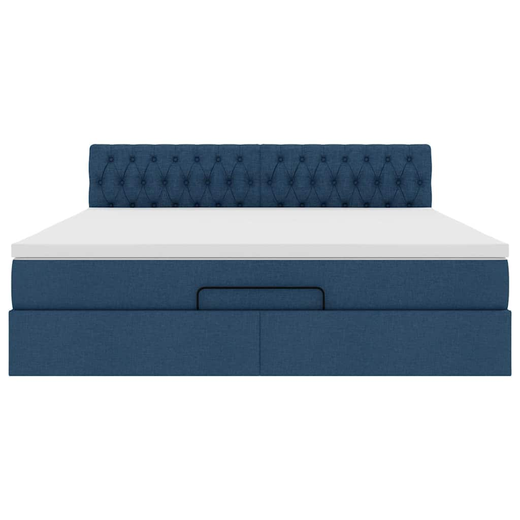 Struttura Letto Pouf con Materasso Blu 160x200 cm in Tessuto