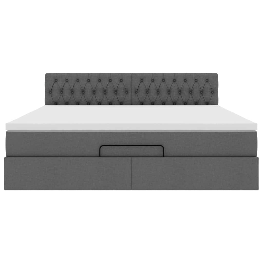 Pouf Letto con Materasso e LED Grigio Scuro 180x200cm Tessuto