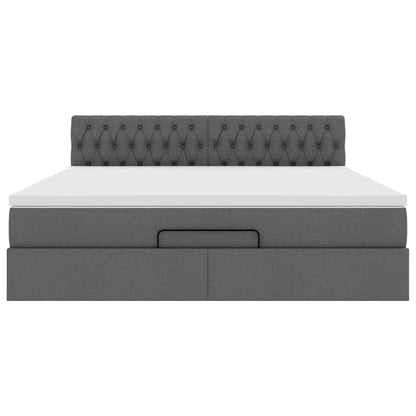 Pouf Letto con Materasso e LED Grigio Scuro 180x200cm Tessuto