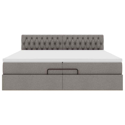 Struttura Letto Pouf con Materassi Tortora 200x200 cm Tessuto