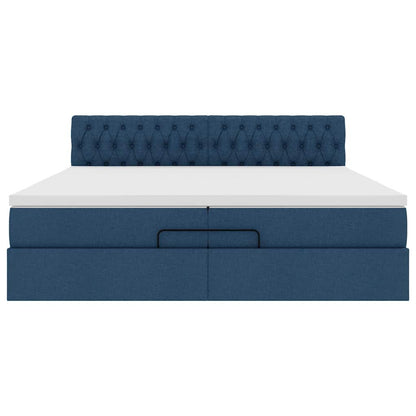 Struttura Letto Pouf con Materassi Blu 200x200 cm in Tessuto