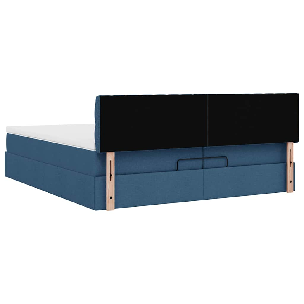 Struttura Letto Pouf con Materassi Blu 200x200 cm in Tessuto