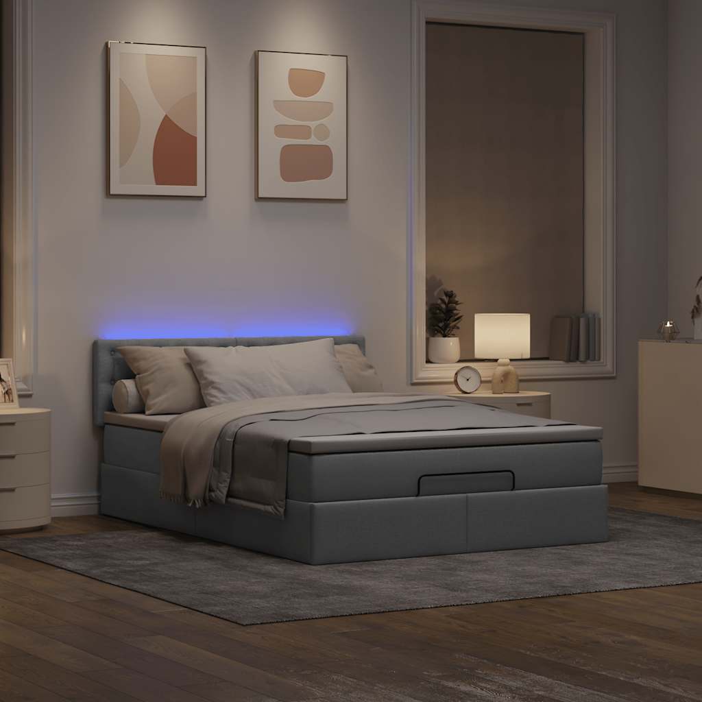 Pouf Letto con Materasso e LED Grigio Chiaro 140x190 cm