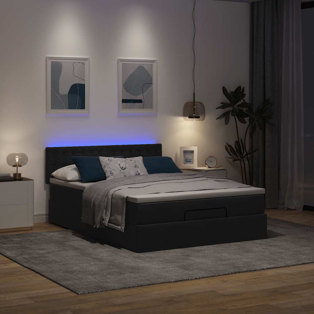 Pouf Letto con Materasso e LED Nero 140x190 cm