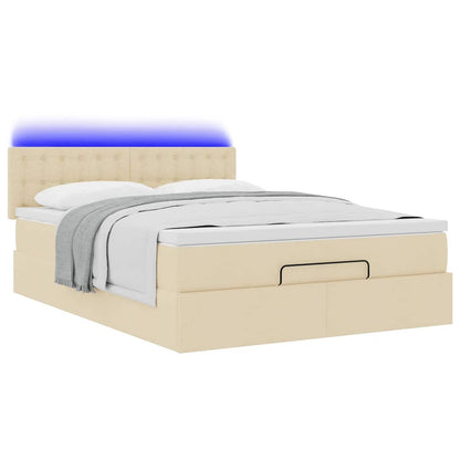 Pouf Letto con Materasso e LED Crema 140x190 cm