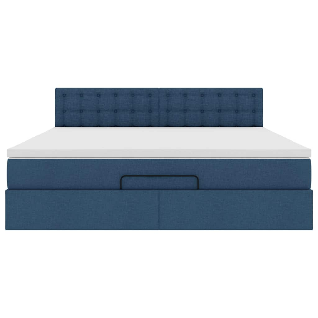 Struttura Letto Pouf con Materasso Blu 160x200 cm in Tessuto