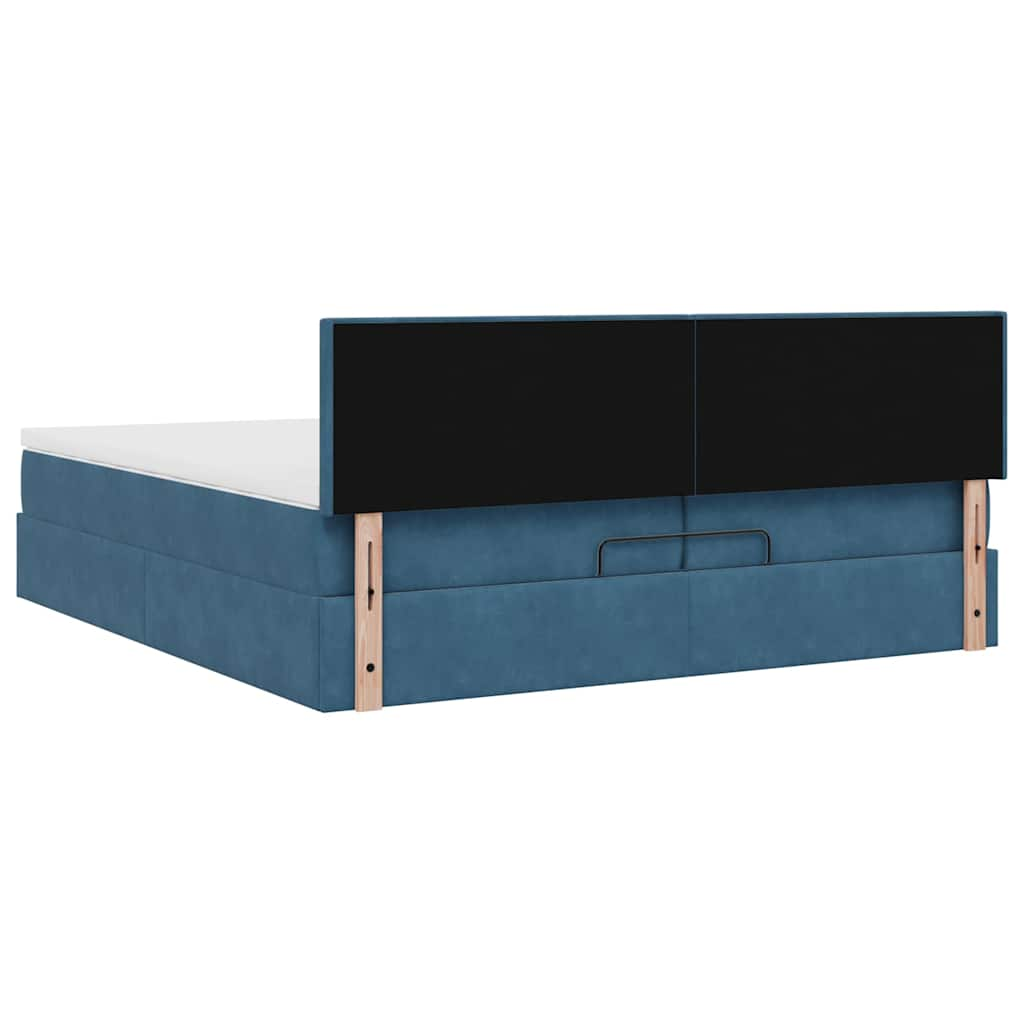 Pouf Letto con Materassi e LED Blu Scuro 200x200cm Velluto