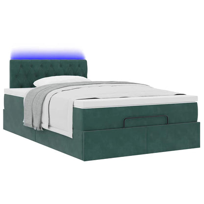 Pouf Letto con Materasso e LED Verde Scuro 120x190cm in Velluto