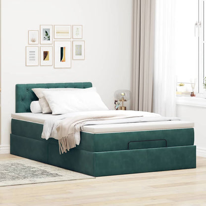 Pouf Letto con Materasso e LED Verde Scuro 120x190cm in Velluto