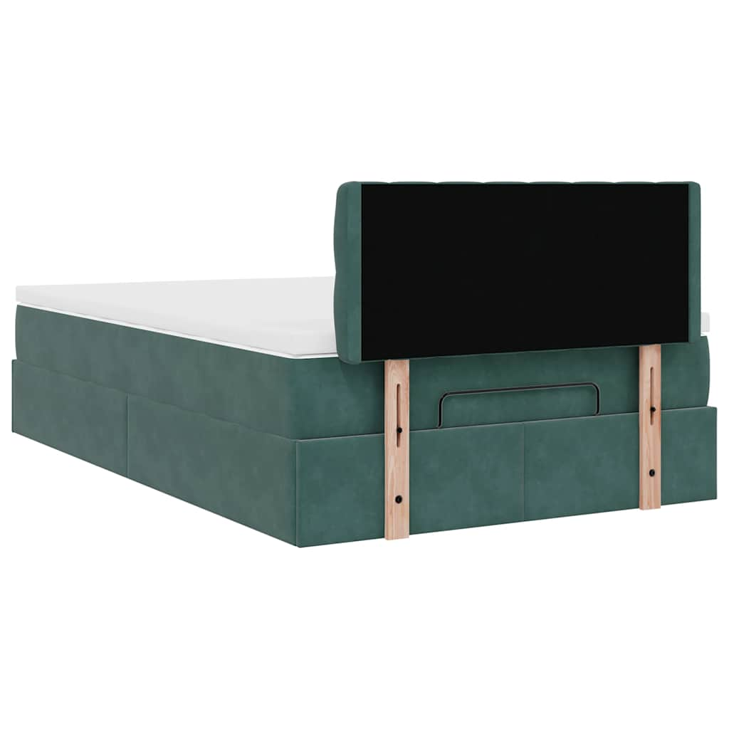 Pouf Letto con Materasso e LED Verde Scuro 120x190cm in Velluto