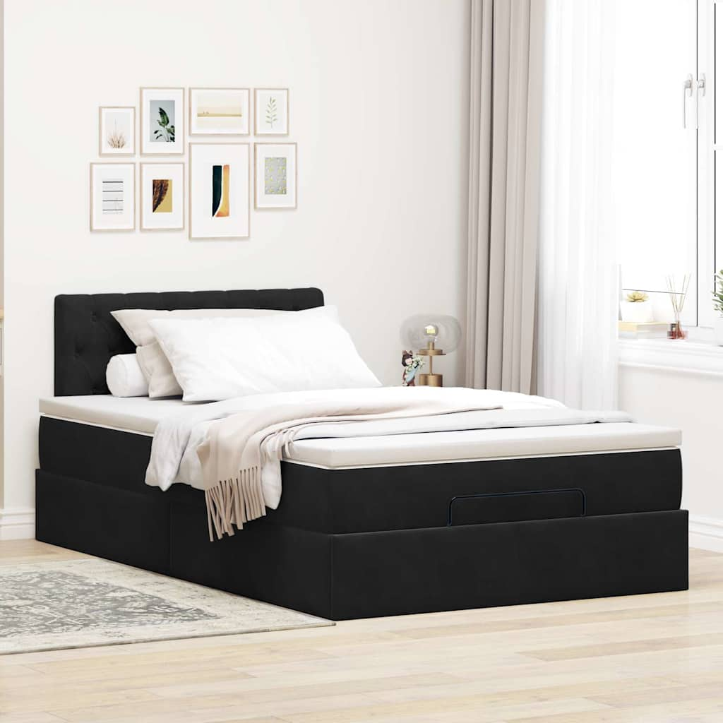 Struttura Letto Pouf con Materasso Nero 120x200 cm Velluto