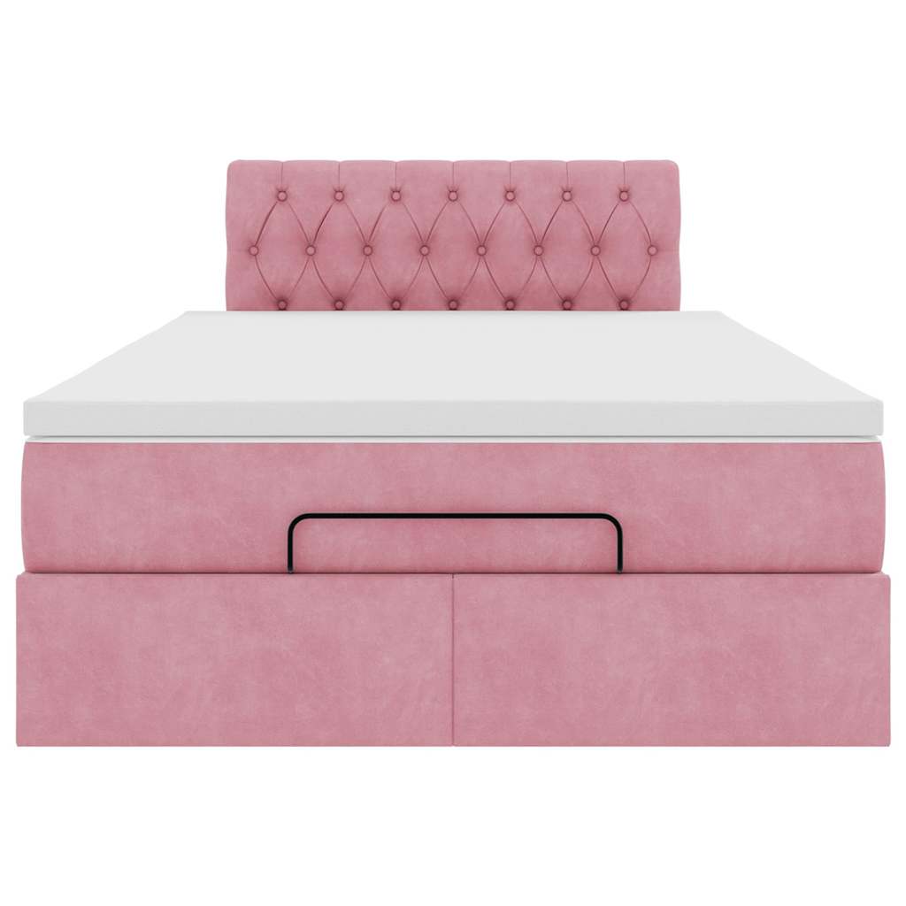 Struttura Letto Pouf con Materasso Rosa 120x200 cm Velluto