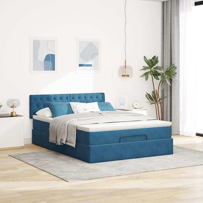 Struttura Letto Pouf con Materasso Blu 140x200cm in Velluto