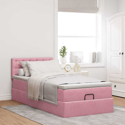 Struttura Letto Pouf con Materasso Rosa 90x190 cm in Velluto