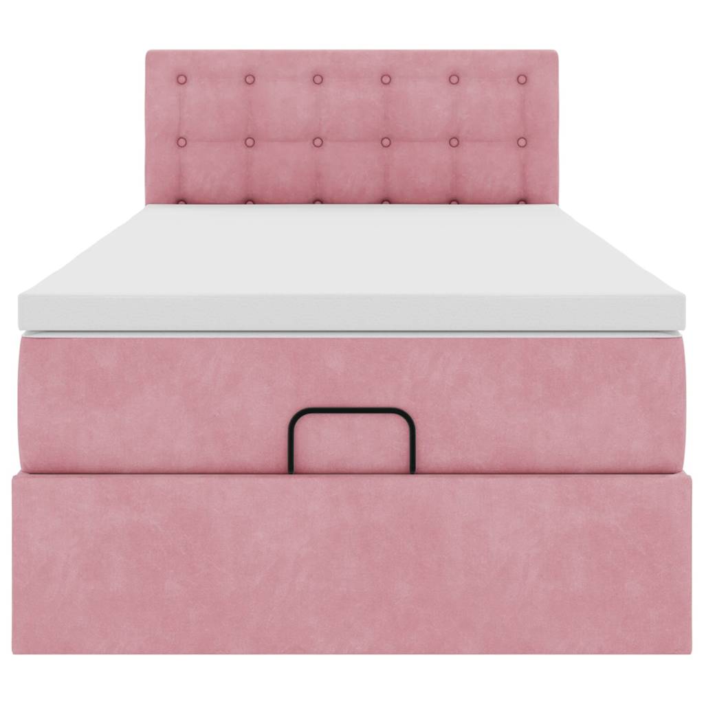 Struttura Letto Pouf con Materasso Rosa 90x190 cm in Velluto