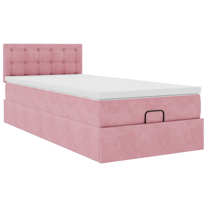 Struttura Letto Pouf con Materasso Rosa 90x200 cm in Velluto