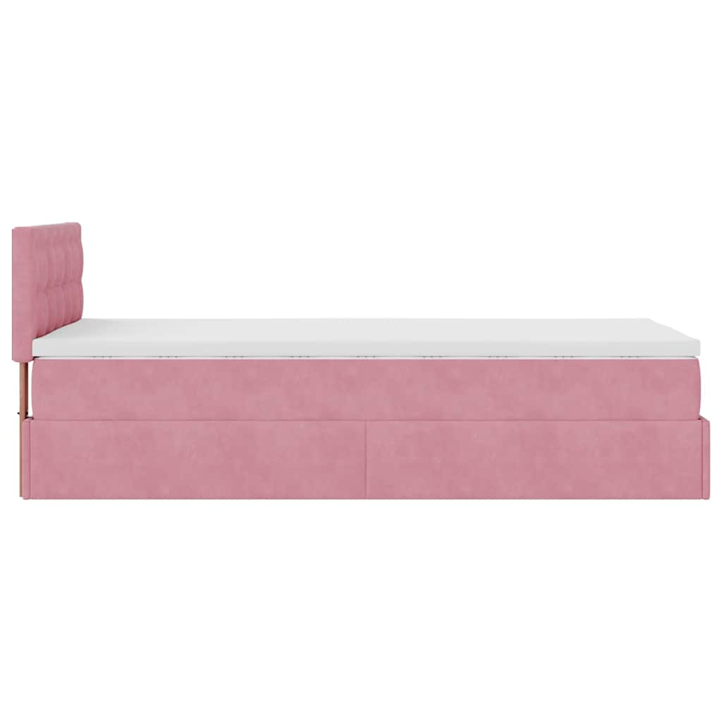 Struttura Letto Pouf con Materasso Rosa 90x200 cm in Velluto