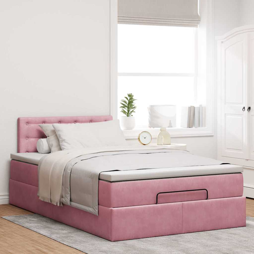 Struttura Letto Pouf con Materasso Rosa 120x200 cm Velluto