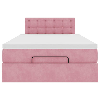 Struttura Letto Pouf con Materasso Rosa 120x200 cm Velluto