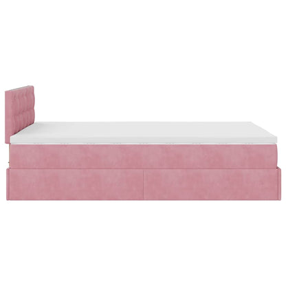 Struttura Letto Pouf con Materasso Rosa 120x200 cm Velluto