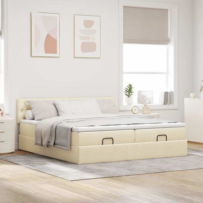 Struttura Letto Pouf con Materassi Crema 180x200 cm in Tessuto