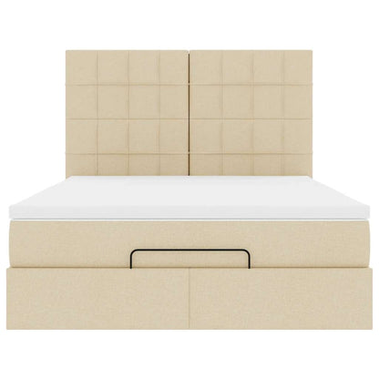 Struttura Letto Pouf con Materasso Crema 140x190 cm in Tessuto