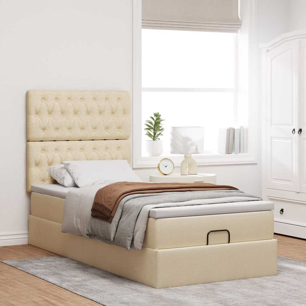 Struttura Letto Pouf con Materasso Crema 90x190 cm in Tessuto