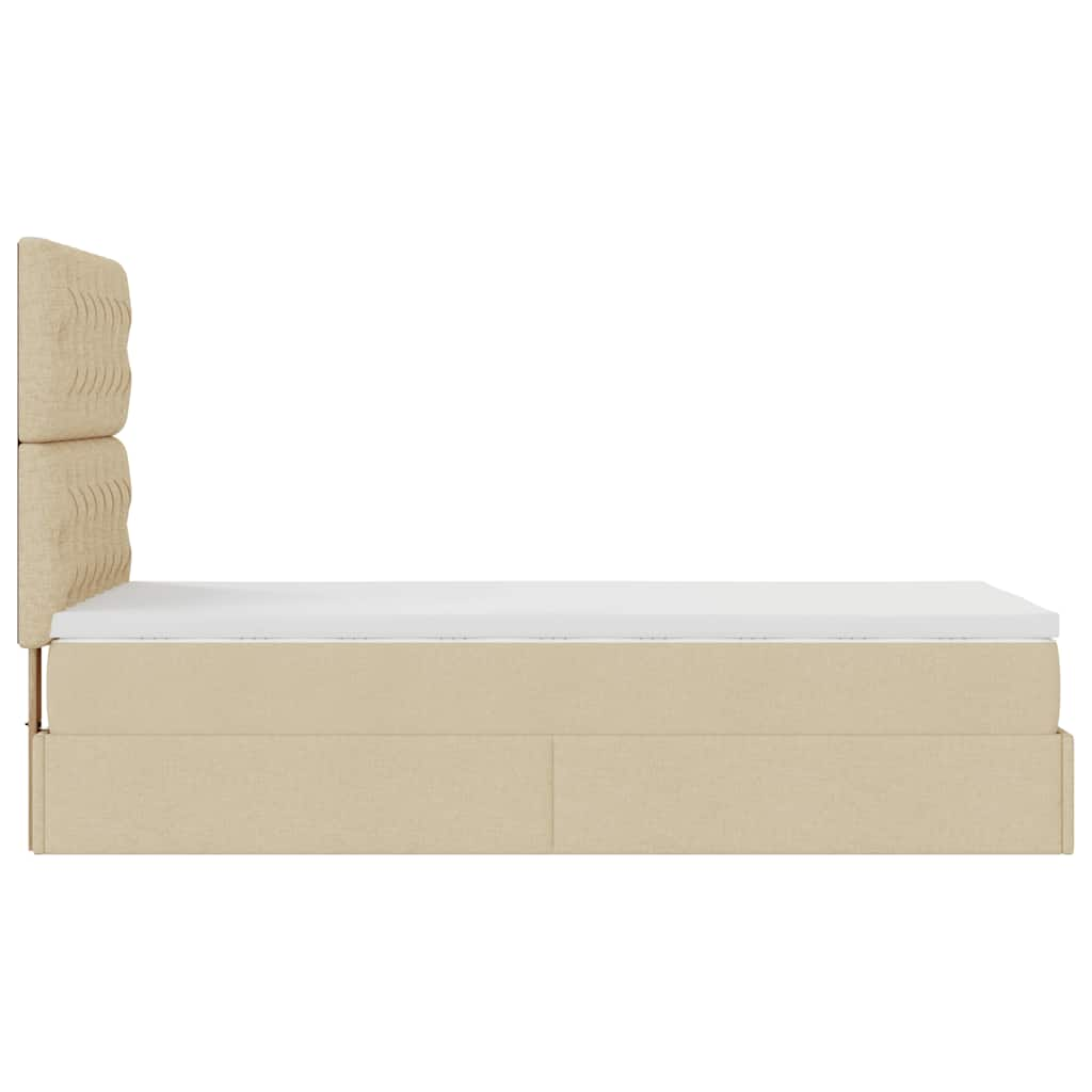 Struttura Letto Pouf con Materasso Crema 90x190 cm in Tessuto