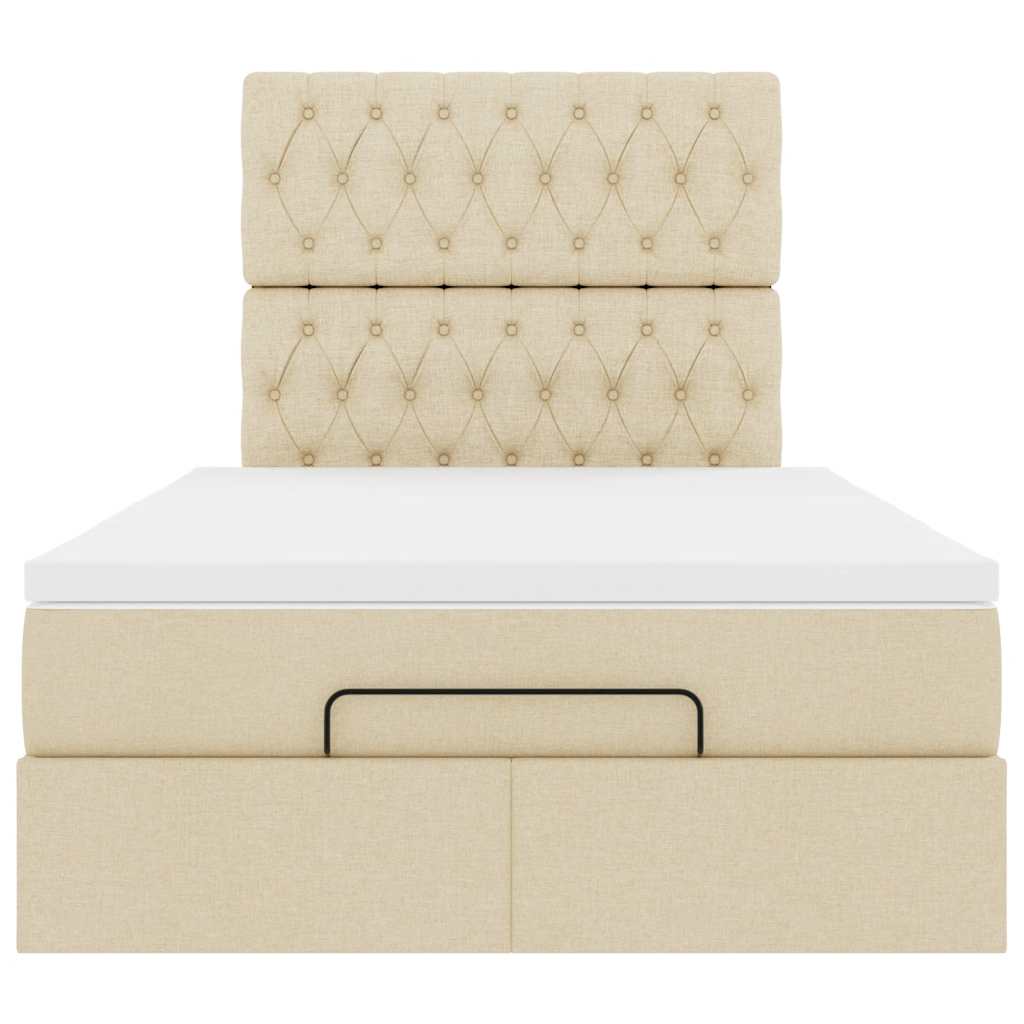 Struttura Letto Pouf con Materasso Crema 120x200 cm in Tessuto