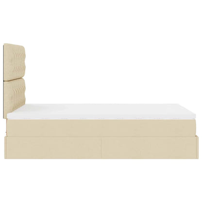 Struttura Letto Pouf con Materasso Crema 120x200 cm in Tessuto