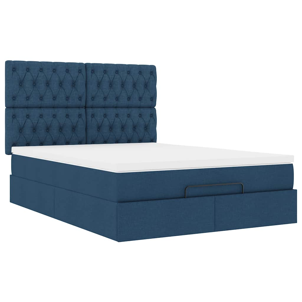 Struttura Letto Pouf con Materasso Blu 140x190 cm in Tessuto