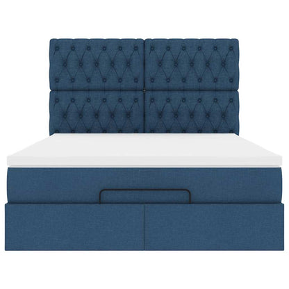 Struttura Letto Pouf con Materasso Blu 140x190 cm in Tessuto