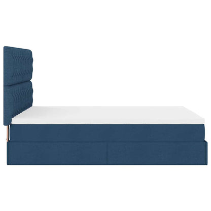 Struttura Letto Pouf con Materasso Blu 140x190 cm in Tessuto