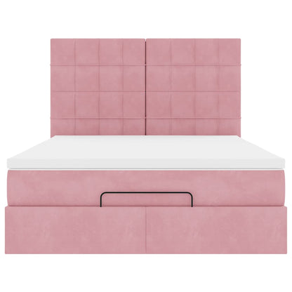 Struttura Letto Pouf con Materassi Rosa 140x200 cm in Velluto