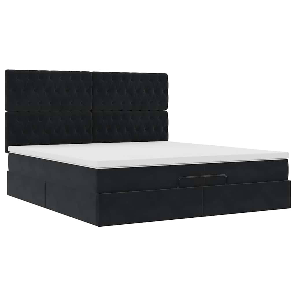 Struttura Letto Pouf con Materassi Nero 200x200 cm Velluto