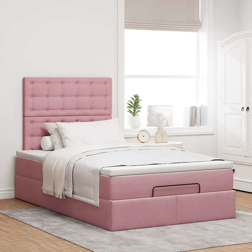 Struttura Letto Pouf con Materasso Rosa 120x200 cm Velluto