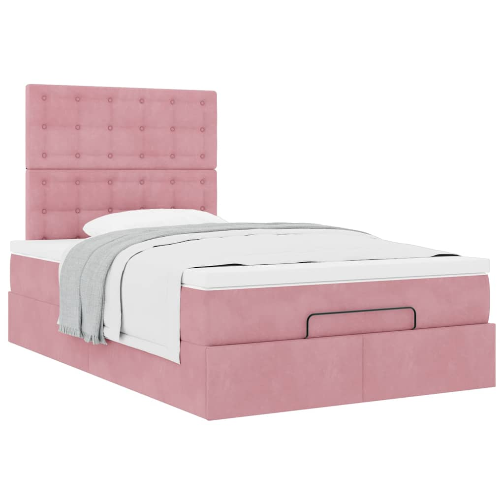 Struttura Letto Pouf con Materasso Rosa 120x200 cm Velluto