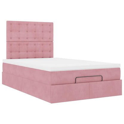 Struttura Letto Pouf con Materasso Rosa 120x200 cm Velluto