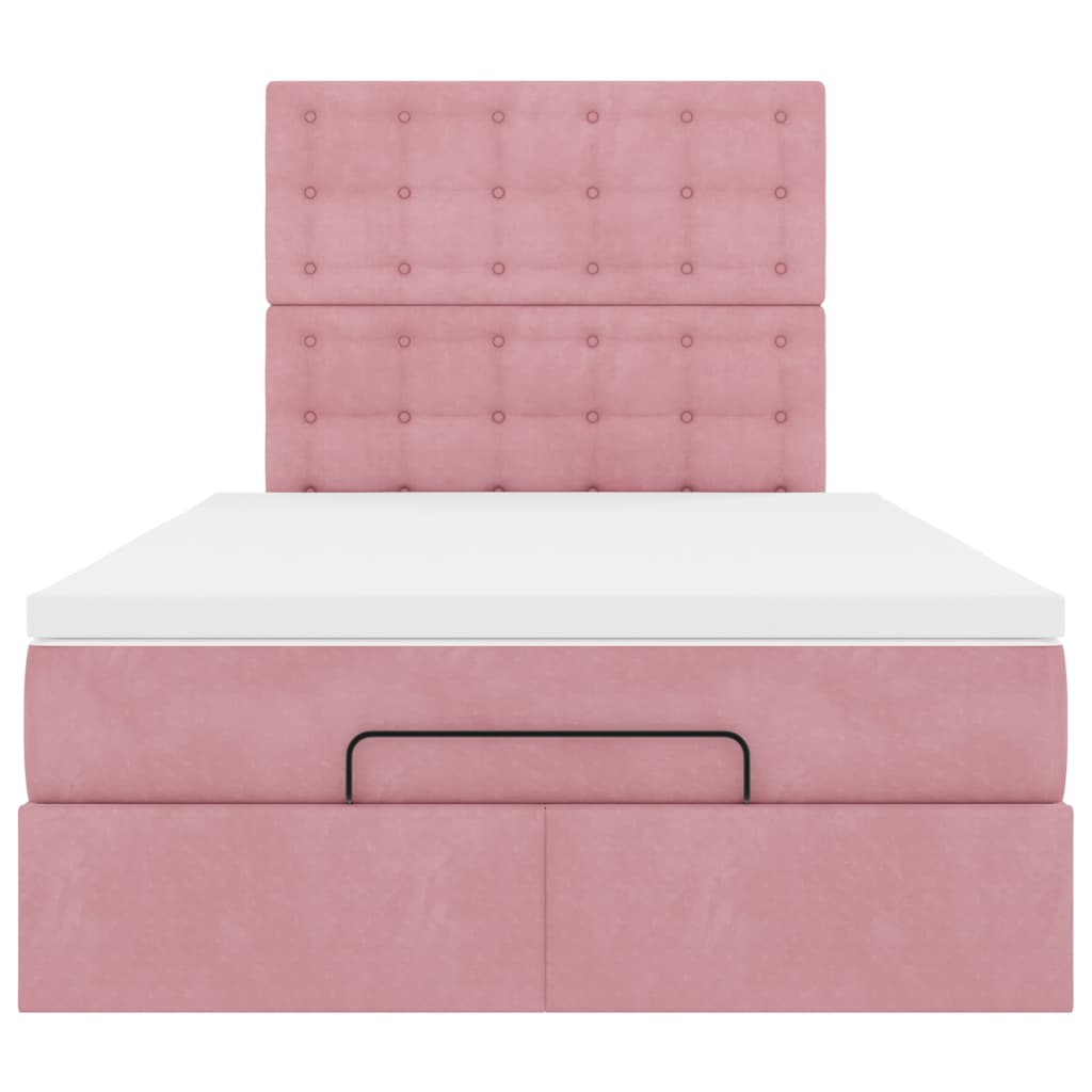 Struttura Letto Pouf con Materasso Rosa 120x200 cm Velluto