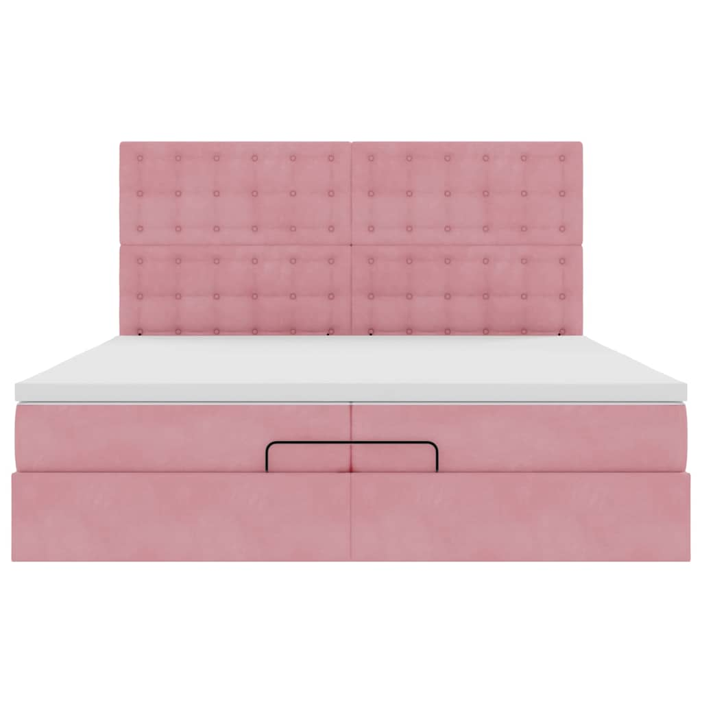 Struttura Letto Pouf con Materassi Rosa 200x200 cm Velluto