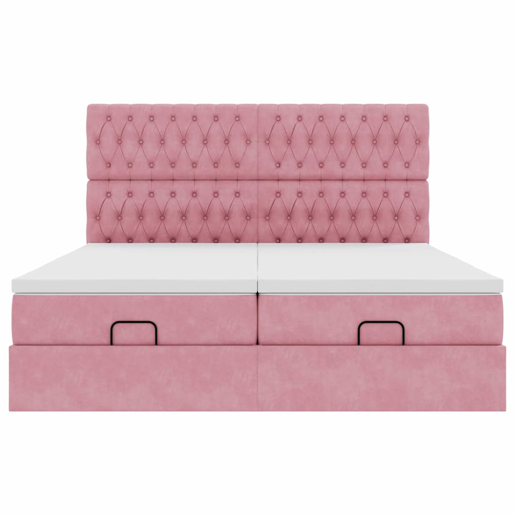 Struttura Letto Pouf con Materassi Rosa 160x200 cm Velluto